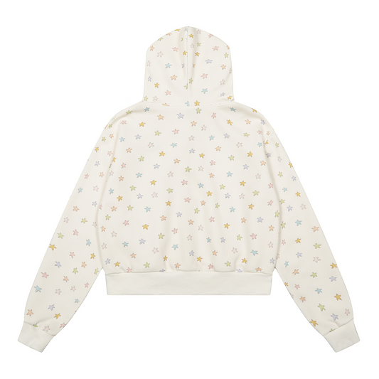 レース縁フードスタープリントジップアップパーカー/cm0050