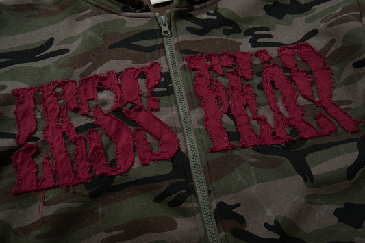 アルファベットパッチワークカモ柄ジップアップパーカー/cm0055