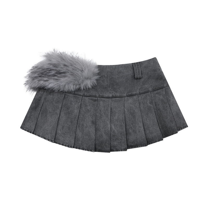 エコファーデザインプリーツデザインミニスカート/2color/cm0160