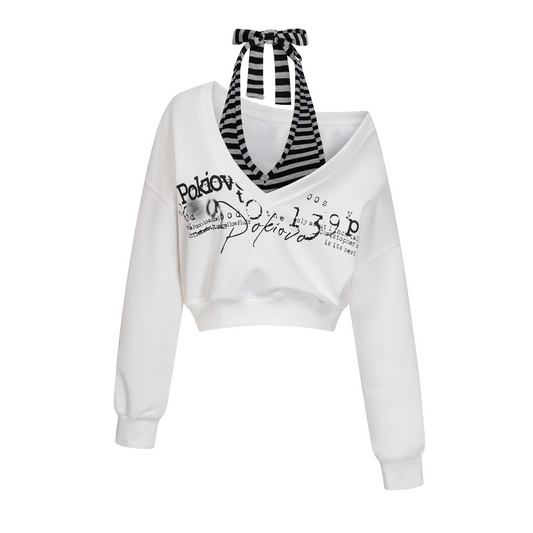 ボーダーフェイクレイヤードオフショルダートップス/2color/cm0134