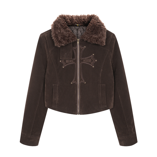 ボアネッククロスデザインアルファベットディテールボタンジャケット/2color/cm0033