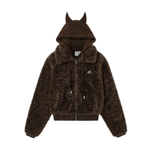 ツノ耳フードワンポイントロゴボアジャケット/2color/cm0074