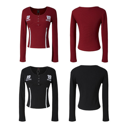 レースラインスポーティー/ナンバー刺繍長袖Tシャツ/2color/cm0099