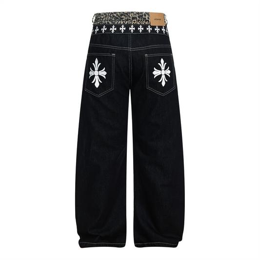 クロスデザインレオパードディテールワイドパンツ/cm0147