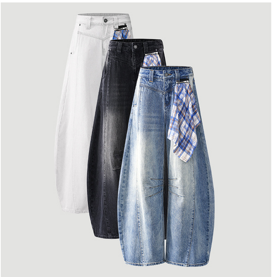 チェッククロス付きワイドレッグデニムパンツ/3color/cm0118