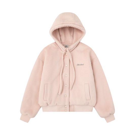 リボンデザインフェイクファーフードジャケット/2color/cm0002