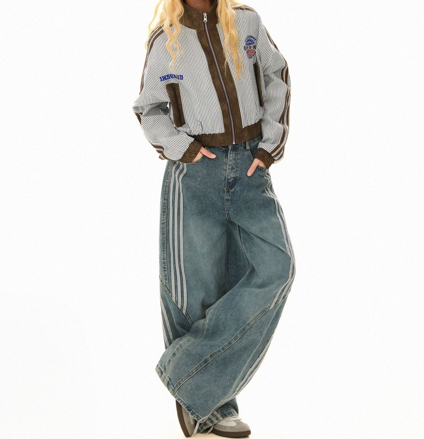 ストライプラインデザイン切り替えジャケット/cm0046