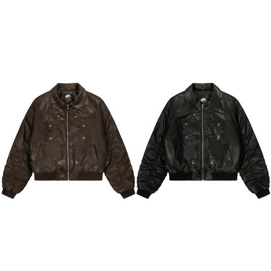 フェイクファーカラースタッズPUジャケット/2color/cm0144