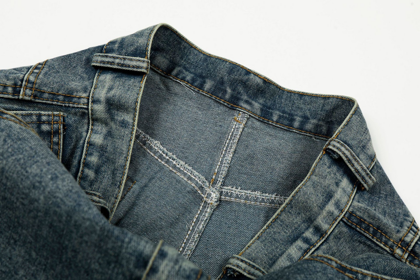 サイド刺繍デザインバックポケットステッチディテールデニムパンツ/cm0120