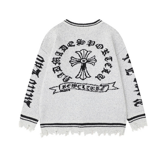 クロスデザインダメージ加工ニットカーディガン/2color/cm0084