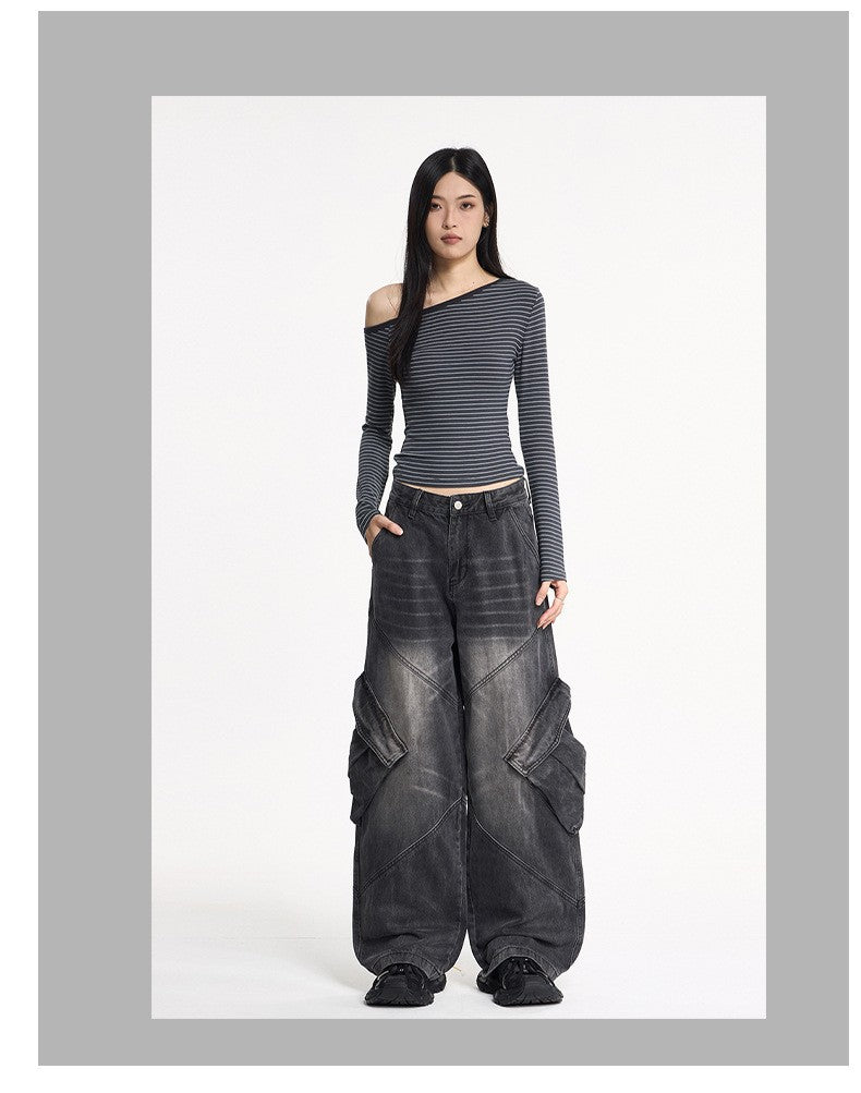BIGポケットワイドレッグカーゴデニム/cm0117