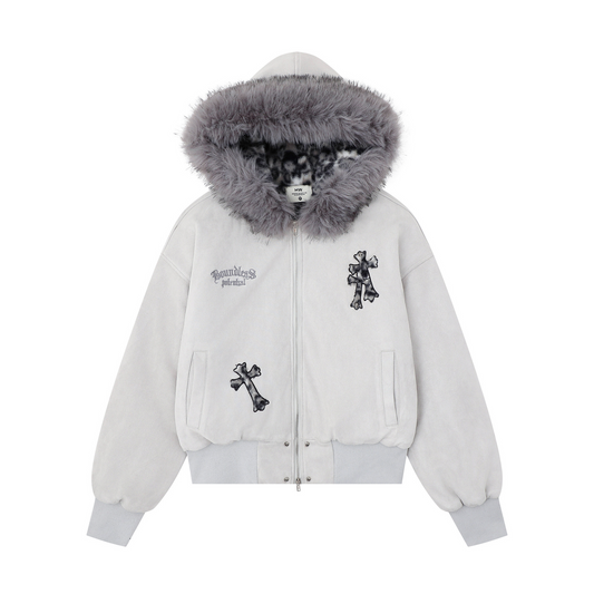 クロスデザインフェイクファーフードジャケットcm0004