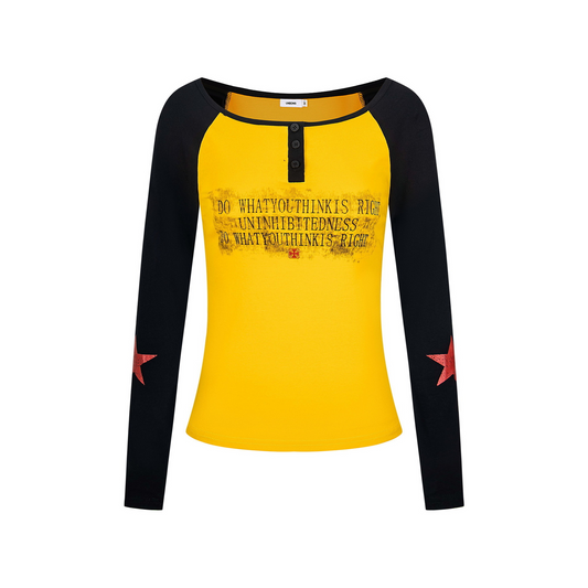 バイカラーフロントボタンプリントトップス/2color/cm0155