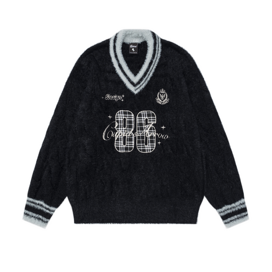 フロントナンバーデザインVネックラインニット2color/cm0026