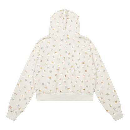 レース縁フードスタープリントジップアップパーカー/cm0050