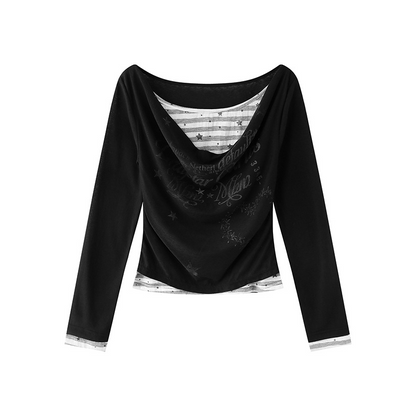 2color/フェイクレイヤードロゴ入りトップス/cm0239