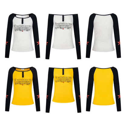 バイカラーフロントボタンプリントトップス/2color/cm0155