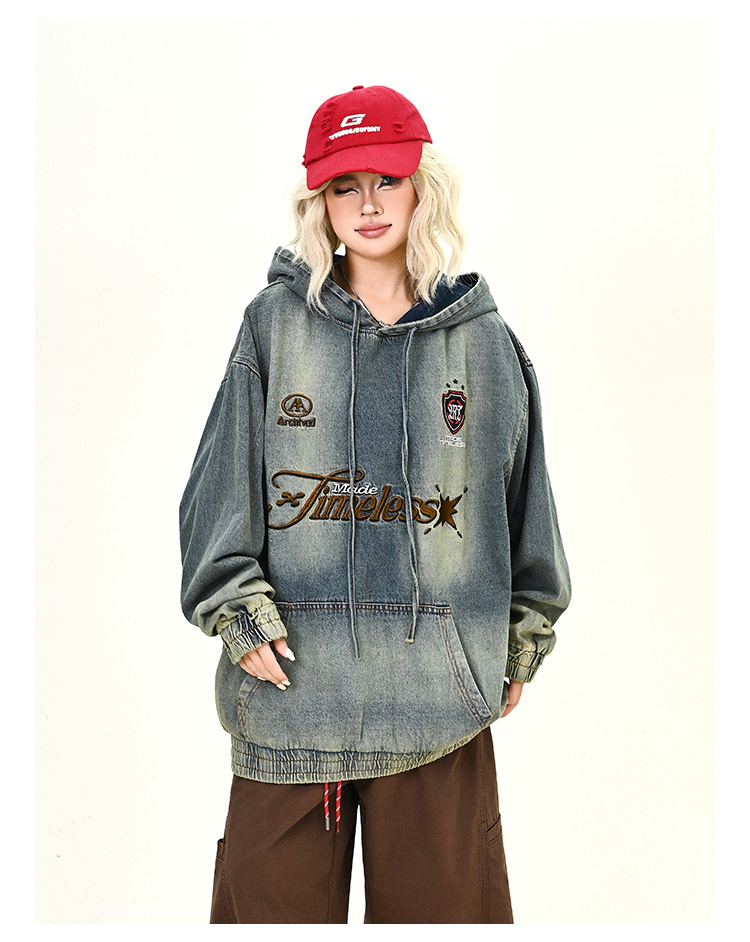 ウォッシュデニムフード付きパーカーcm0030