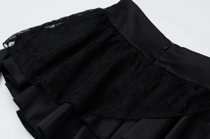 レースディテールクロスデザインリボンミニスカート/cm0107