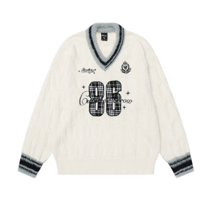 フロントナンバーデザインVネックラインニット2color/cm0026