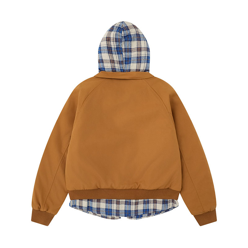 チェックフェイクレイヤード刺繍ロゴジャケット/2color/cm0085