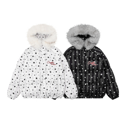 スター柄ファー付きフードパファージャケット/2color/cm0021