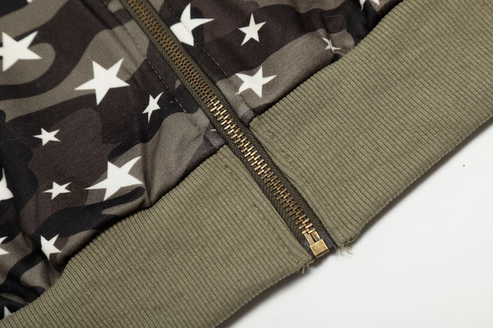 ファー付き迷彩スタープリントジップアップフードパーカー/cm0049