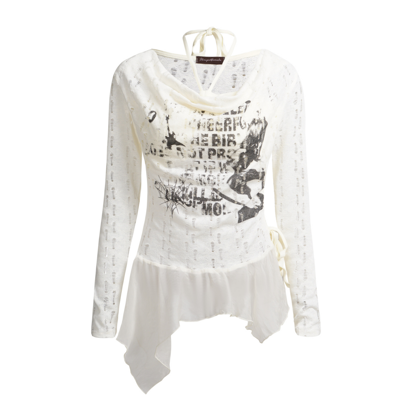 ヴィンテージデザインメッシュダメージ加工長袖トップス/2color/cm0059