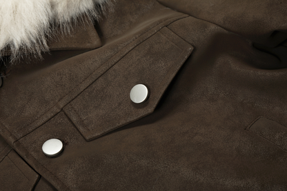 ファー付きフェイクレザーダブルポケットデザインジャケット/2color/cm0044