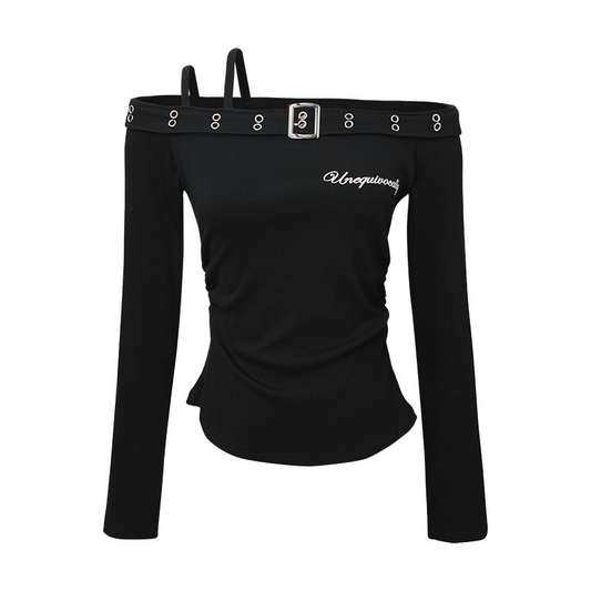 2color/ベルトデザインオフショルダートップス/cm0245