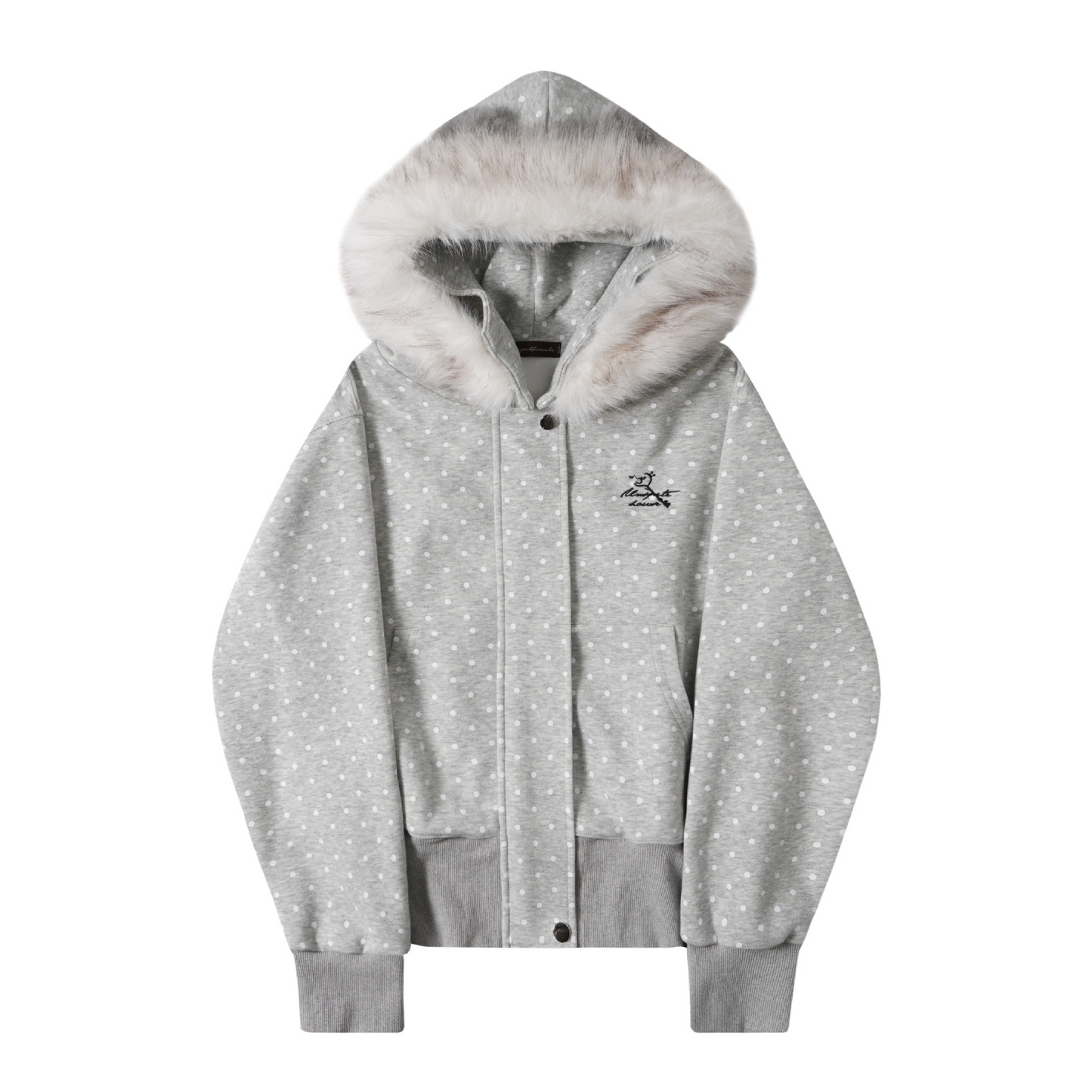 耳付きファーフードワンポイントロゴジップアップパーカー/2color/cm0126