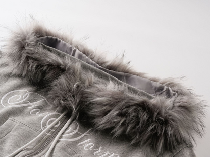 取り外しファー付きプリントジップアップスウェット/2color/cm0051