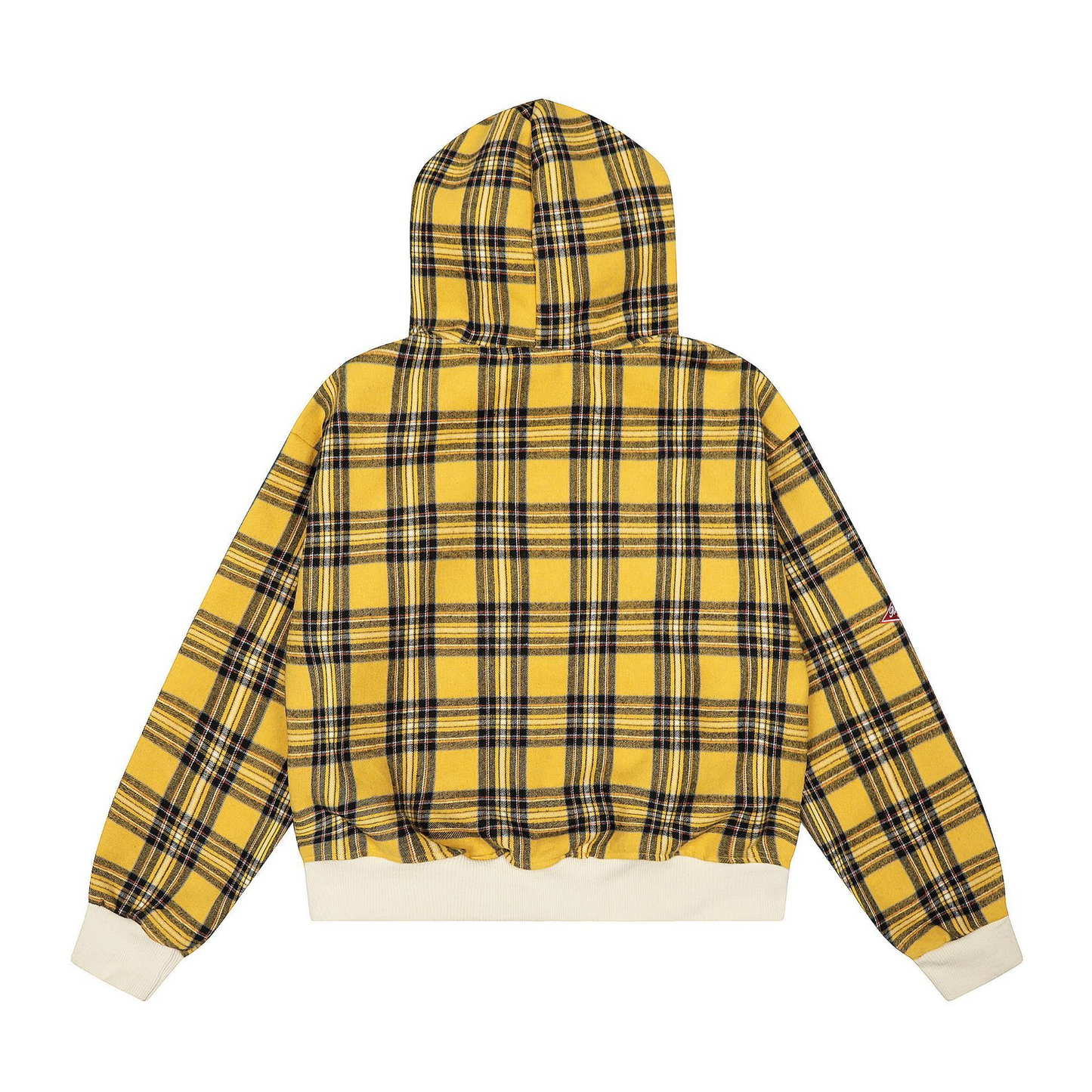 チェック柄ファーフードワンポイント刺繍ロゴジップアップジャケット/2color/cm0013