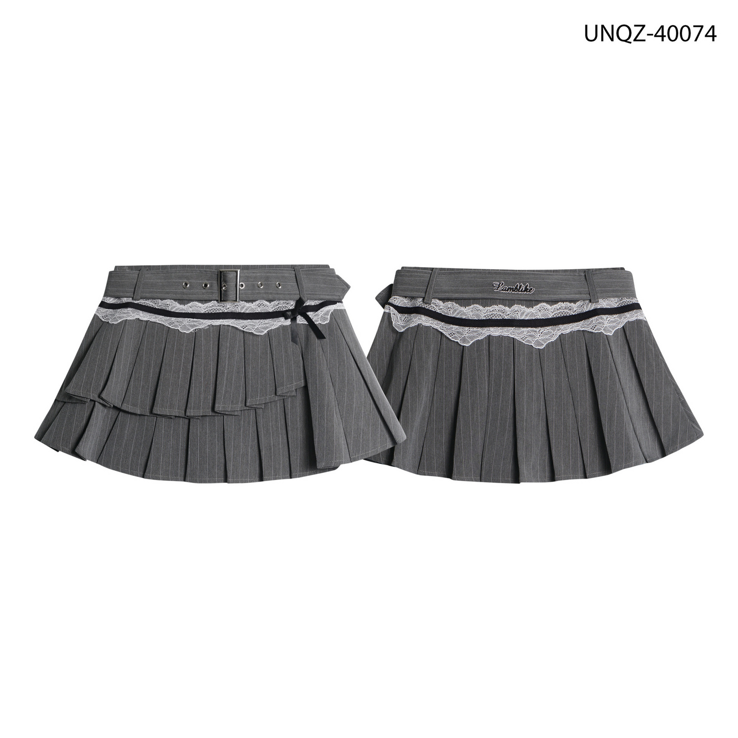 ベルトデザインレースディテールステッチワンポイントロゴミニスカート/cm0121