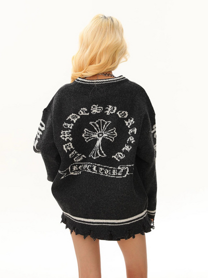 クロスデザインダメージ加工ニットカーディガン/2color/cm0084