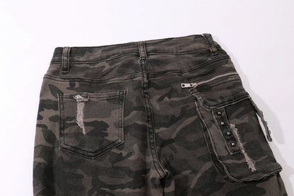 カモフラ柄ダメージデニムパンツ/cm0094