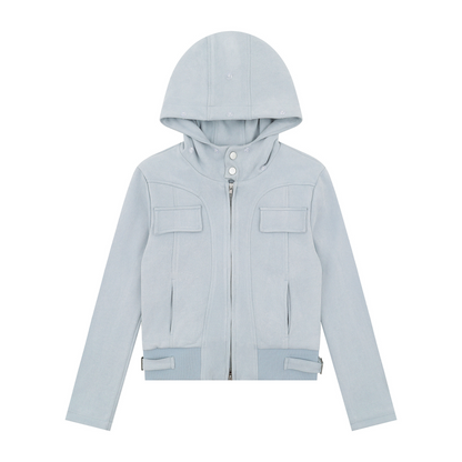 取り外しファー付きポケットデザインジップアップジャケット/2color/cm0043