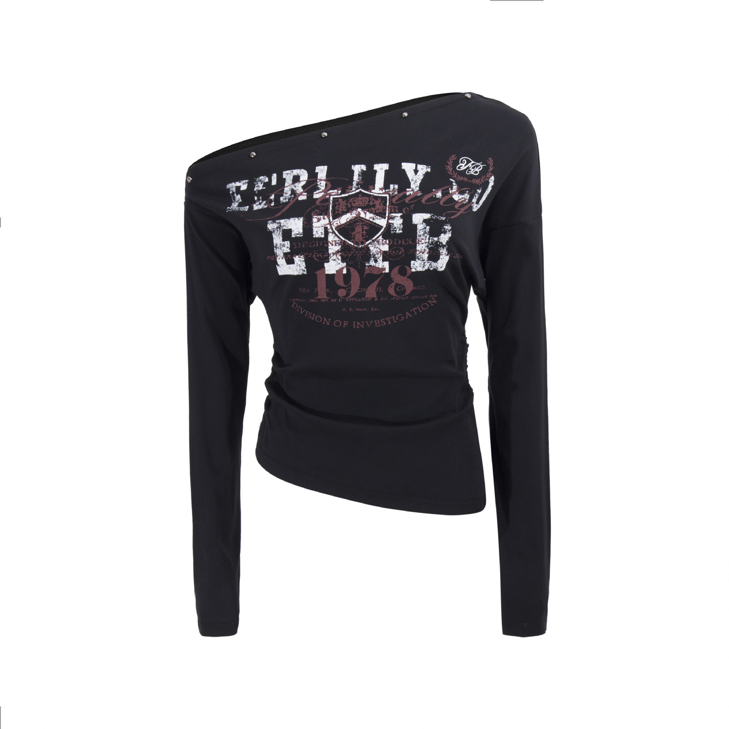 スタッズ付きアシメオフショルダーTシャツ/3color/cm0104