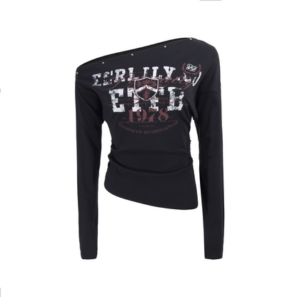 スタッズ付きアシメオフショルダーTシャツ/3color/cm0104