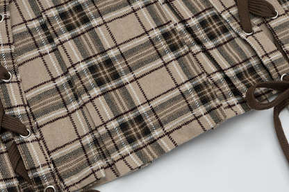 デザインベルトリボンチェックミニスカート/2color/cm0106