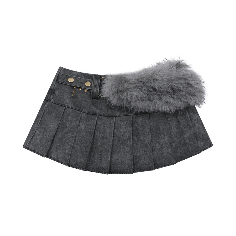 エコファーデザインプリーツデザインミニスカート/2color/cm0160