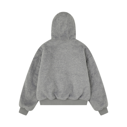 リボンデザインフェイクファーフードジャケット/2color/cm0002