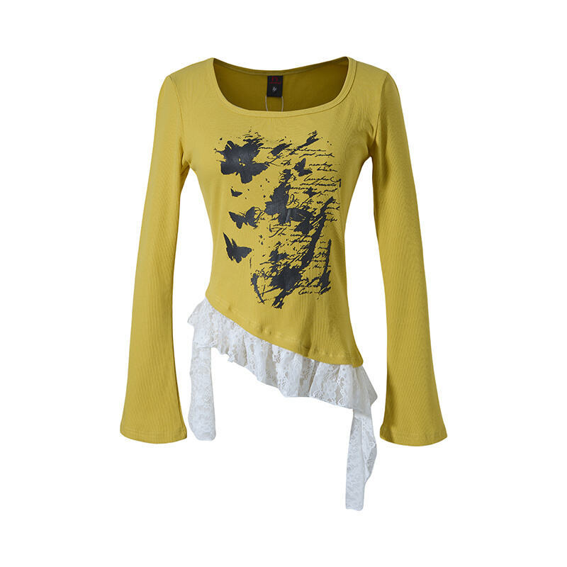 レースデザインプリントTシャツ/3color/cm0088