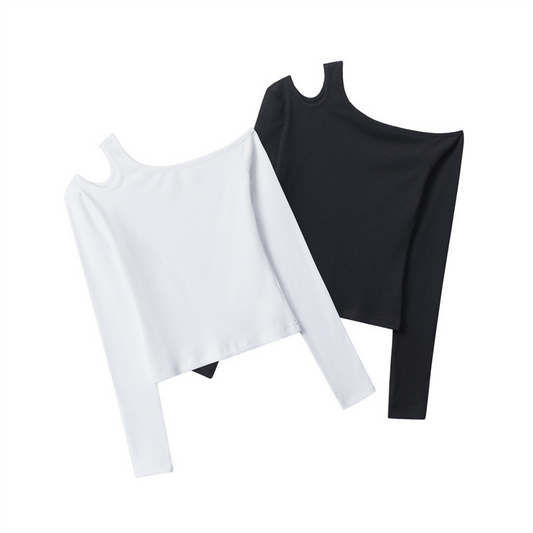 アシンメトリーオフショルダートップス/2color/cm0176