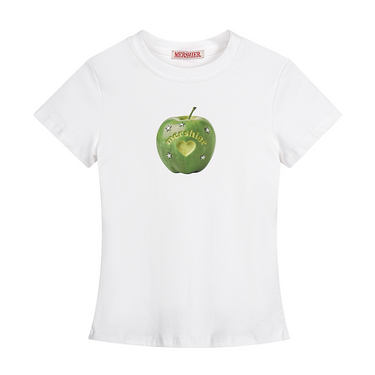2color/ハートデザインアップルプリントTシャツ/cm0221