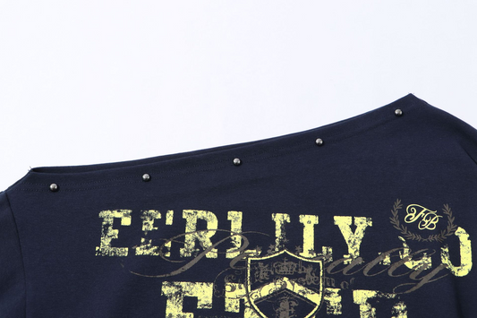 スタッズ付きアシメオフショルダーTシャツ/3color/cm0104