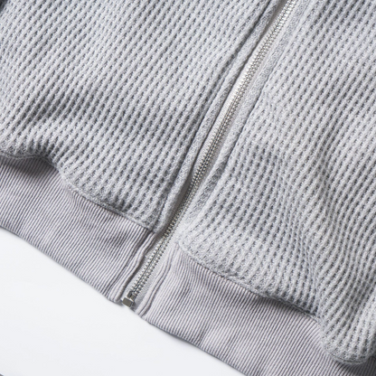 ファーフードワッフルクロスポイントジップアップパーカー/cm0016