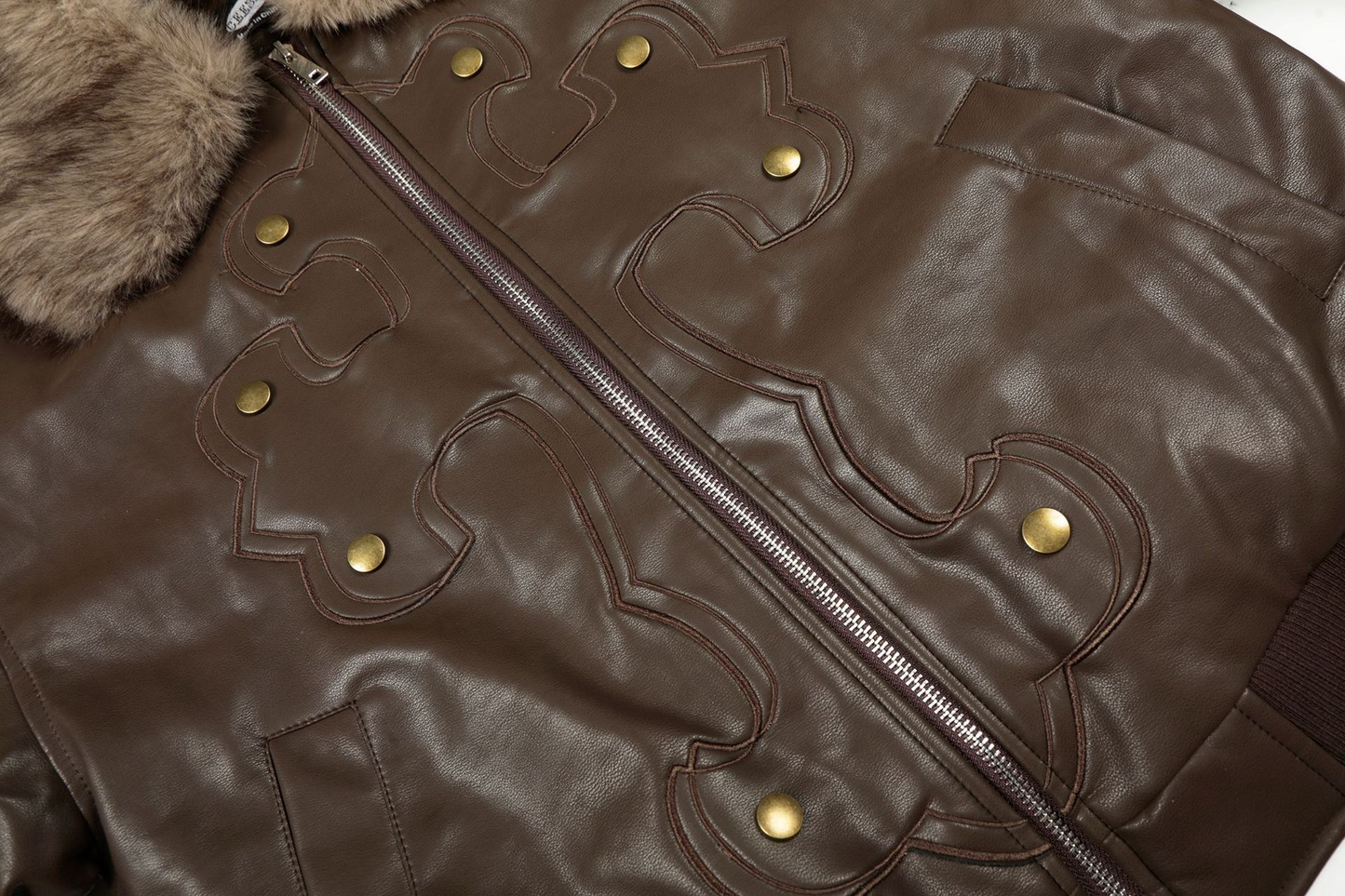 フェイクファーカラースタッズPUジャケット/2color/cm0144