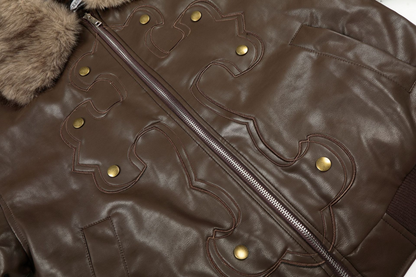 フェイクファーカラースタッズPUジャケット/2color/cm0144