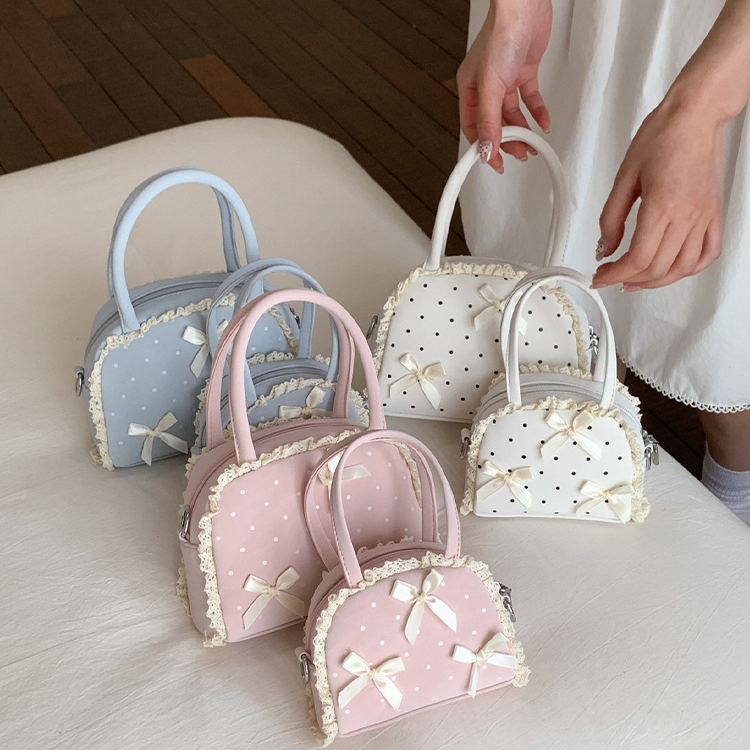 3color/リボンアクセントドッド柄ミニショルダーバッグ/cm0263